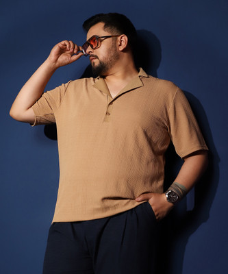 Instafab Plus Solid Men Polo Neck Brown T-Shirt