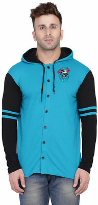 GEUM Printed Men Hooded Neck Light Green, Black T-Shirt