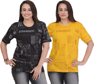 HouseOfCommon Printed Women Round Neck Multicolor T-Shirt