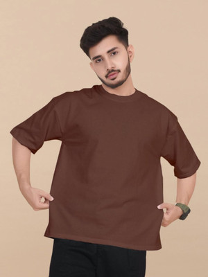 Moda Rapido Solid Men Round Neck Brown T-Shirt