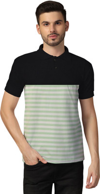 tfurnish Striped Men Polo Neck Green, Black T-Shirt