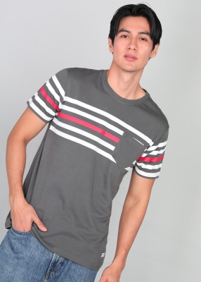 METRONAUT Striped Men Round Neck Grey T-Shirt