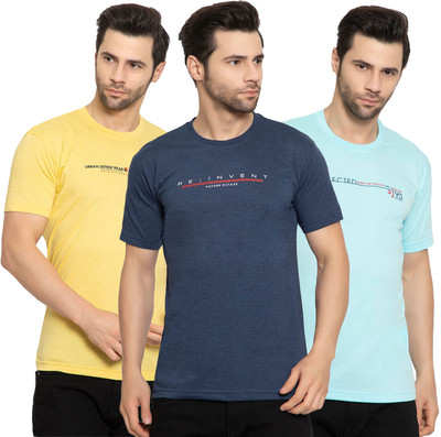 Zeffit Printed Men Round Neck Blue, Light Blue, Yellow T-Shirt