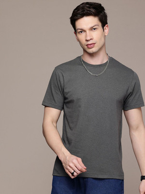 Moda Rapido Solid Men Round Neck Grey T-Shirt