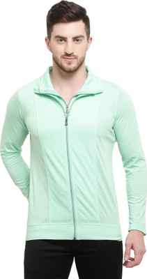 Moordale Fab Solid Men Zip Neck Light Green T-Shirt
