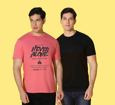WOOSTRO Typography, Solid Men Round Neck Pink, Black T-Shirt