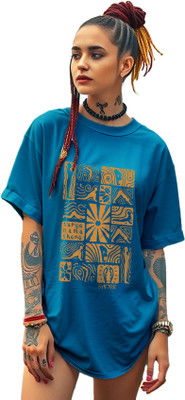 AUSK Printed Women Round Neck Dark Blue T-Shirt