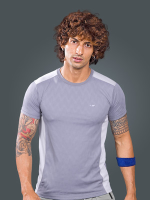FROSEN FOX Colorblock Men Round Neck Grey T-Shirt