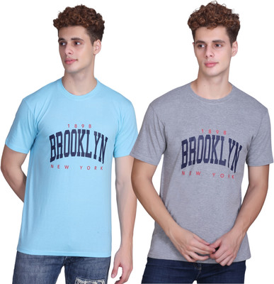 Zeffit Printed Men Round Neck Light Blue, Grey T-Shirt