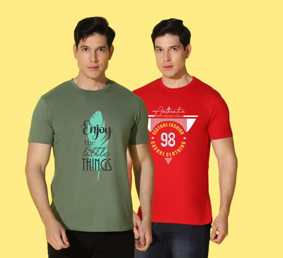 WOOSTRO Printed Men Round Neck Multicolor T-Shirt