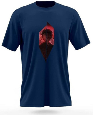 DUDEME Printed Men Round Neck Dark Blue T-Shirt