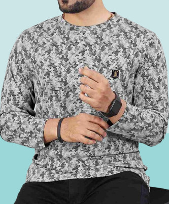 Magpy Printed Men Round Neck Grey, Black T-Shirt