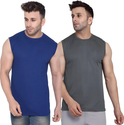 Moordale Fab Solid Men Round Neck Dark Blue, Grey T-Shirt