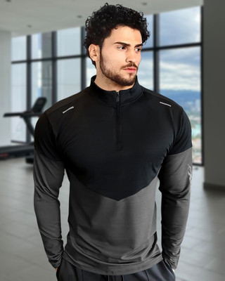 GAARRBLY Colorblock Men High Neck Grey, Black T-Shirt