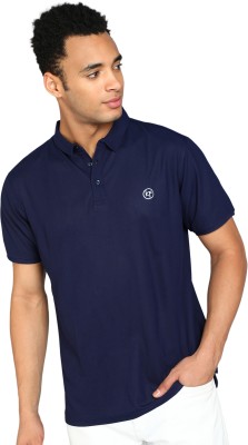 Kolor Fusion Solid Men Polo Neck Navy Blue T-Shirt