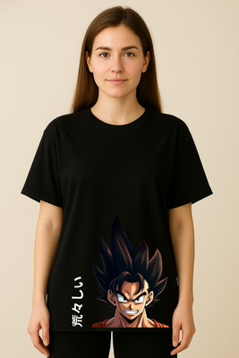 QUASAREL Printed Women Round Neck Black T-Shirt