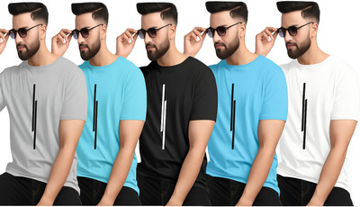 MISTY COLLECTION Self Design Men Round Neck Yellow, Black, White, Light Blue, Light Green T-Shirt