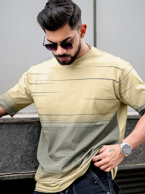 MANIAC Printed Men Round Neck Beige T-Shirt