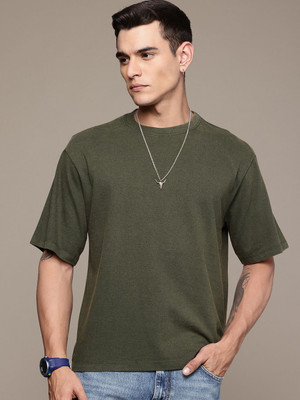 R.Code by The Roadster Life Co. Solid Men Round Neck Dark Green T-Shirt