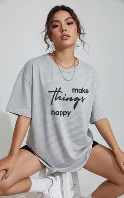 SZN Typography Women Round Neck Black T-Shirt