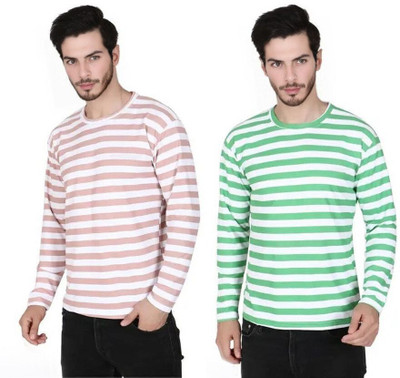 cnw Striped Men Round Neck Green, Multicolor T-Shirt