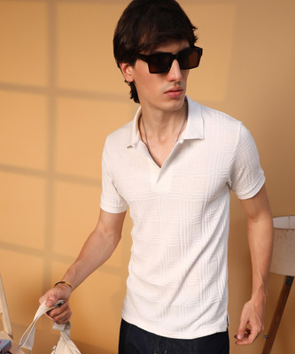 CAMPUS SUTRA Solid Men Polo Neck White T-Shirt
