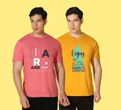 WOOSTRO Printed Men Round Neck Multicolor T-Shirt