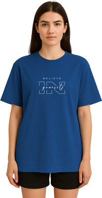 Buddy Collection Typography Women Round Neck Dark Blue T-Shirt