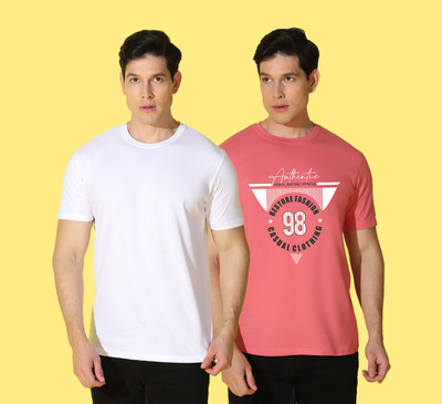 WOOSTRO Typography, Solid Men Round Neck White, Pink T-Shirt