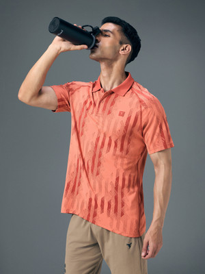 TECHNOSPORT Printed Men Polo Neck Orange T-Shirt