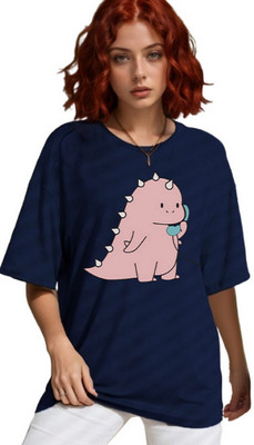 Ericia Graphic Print Women Round Neck Blue T-Shirt