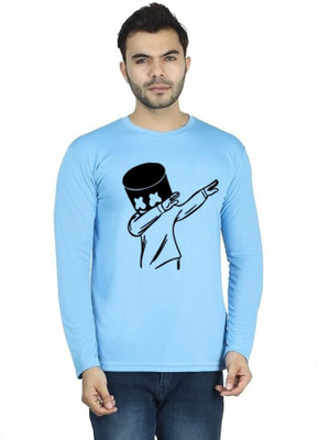 Aditi Fashion Printed, Typography Men Round Neck Blue T-Shirt