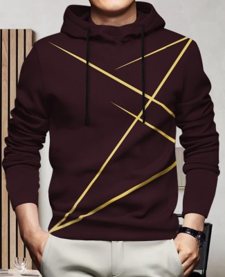 BLIVE Printed Men Hooded Neck Maroon T-Shirt