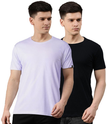 UNSULLY Solid Men Round Neck Purple, Black T-Shirt