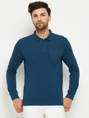 98 Degree North Solid Men Polo Neck Blue T-Shirt