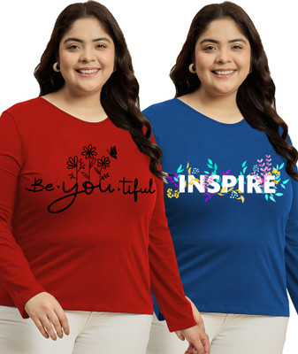 Elite soul Floral Print, Typography Women Round Neck Multicolor T-Shirt