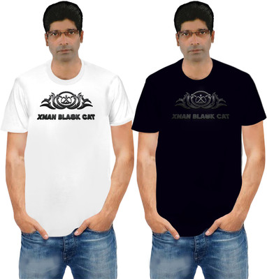 XMAN TEXTILES Printed Men Round Neck Black, White T-Shirt