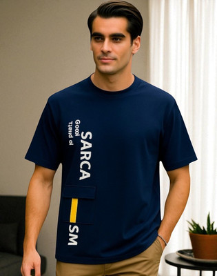 FASHIUM Printed Men Round Neck Navy Blue T-Shirt