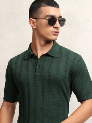 HIGHLANDER Self Design Men Polo Neck Green T-Shirt