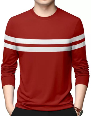 clickwell Striped Men Round Neck Red T-Shirt