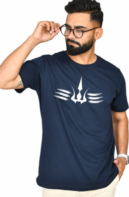 Burundi Blu Printed Men Round Neck Navy Blue T-Shirt