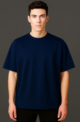 Dripghost Solid Men Round Neck Dark Blue T-Shirt