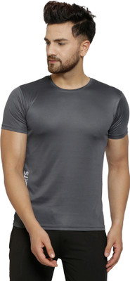 MISSILLE Solid Men Round Neck Grey T-Shirt