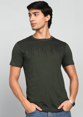 WROGN Printed Men Round Neck Dark Green T-Shirt