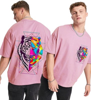 Lecowar Printed Men Round Neck Pink T-Shirt