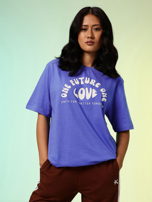 HRX by Hrithik Roshan Graphic Print Women Round Neck Blue T-Shirt