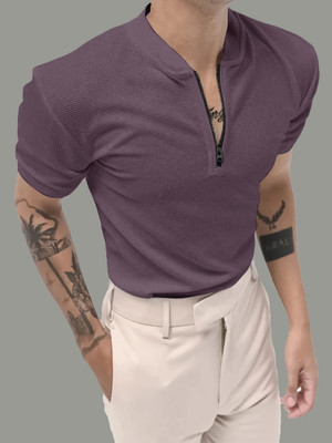 EyeBogler Solid Men Polo Neck Brown T-Shirt