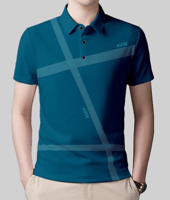 AUSK Solid Men Polo Neck Dark Blue, Multicolor T-Shirt