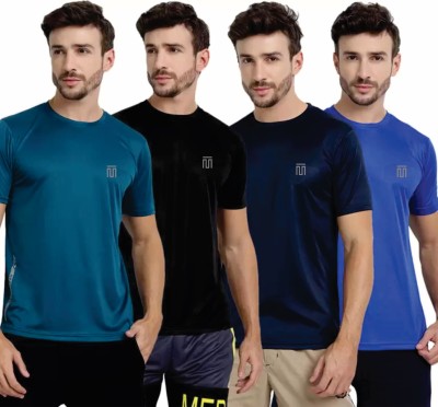 Timyka Solid Men Round Neck Blue, Black, Navy Blue, Dark Blue T-Shirt