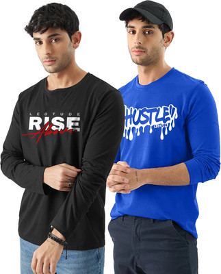 Leotude Printed Men Round Neck Black, Blue T-Shirt